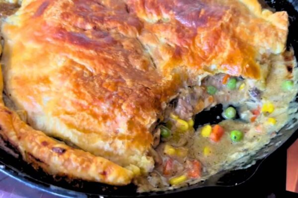 Easy Skillet Chicken Pot Pie, homemade and freshly served