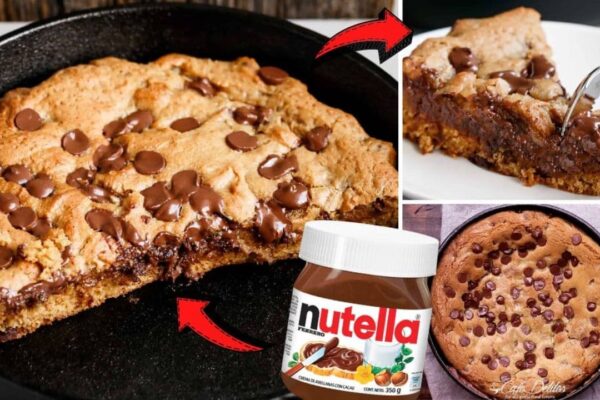 30-Minute Skillet Chocolate Chip & Nutella Cookie, homemade and freshly served