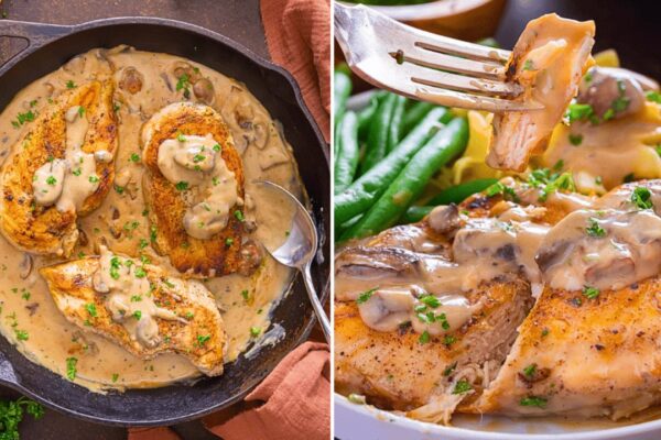Easy Skillet Cream of Mushroom Chicken, homemade and freshly served