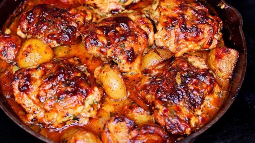 Skillet Creamy Garlic Butter Chicken & Potatoes, homemade and freshly served