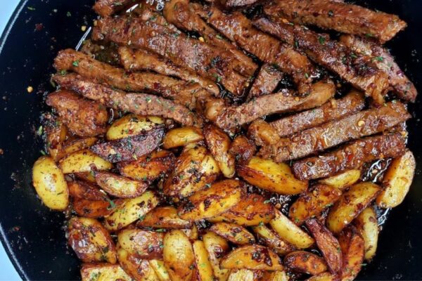 Easy Skillet Garlic Butter Steak and Potatoes, homemade and freshly served