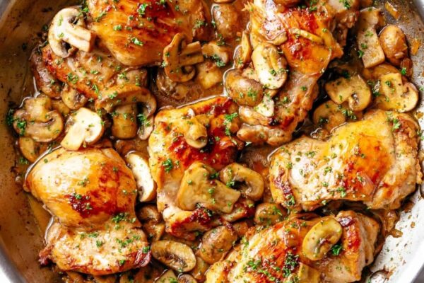Skillet Garlic Mushroom Chicken Thighs, homemade and freshly served