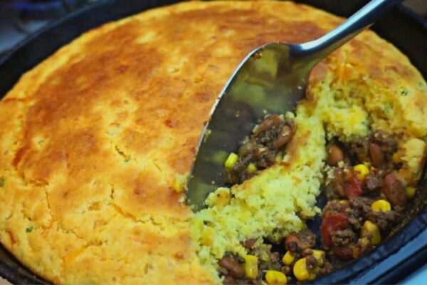 Easy Skillet Mexican Cornbread, homemade and freshly served