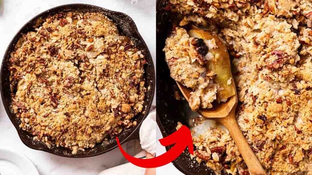 Easy Skillet Pear Crisp, homemade and freshly served