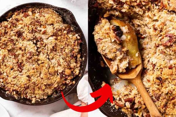 Easy Skillet Pear Crisp, homemade and freshly served
