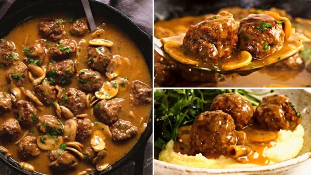 Easy Skillet Salisbury Steak Meatballs, homemade and freshly served