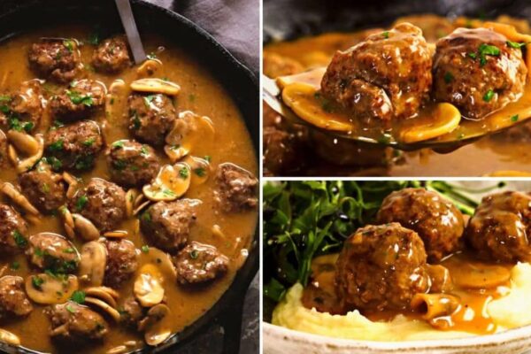 Easy Skillet Salisbury Steak Meatballs, homemade and freshly served