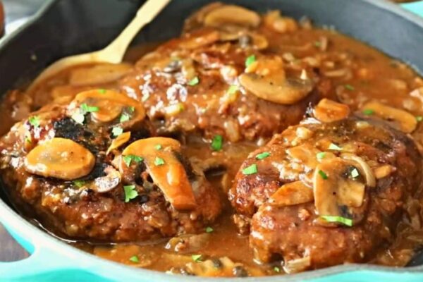 Super Flavorful Skillet Salisbury Steak, homemade and freshly served