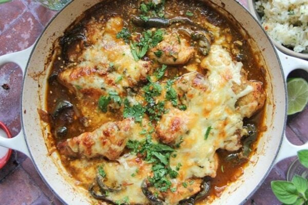 Easy Skillet Salsa Chicken w/ Cilantro Lime Rice, homemade and freshly served