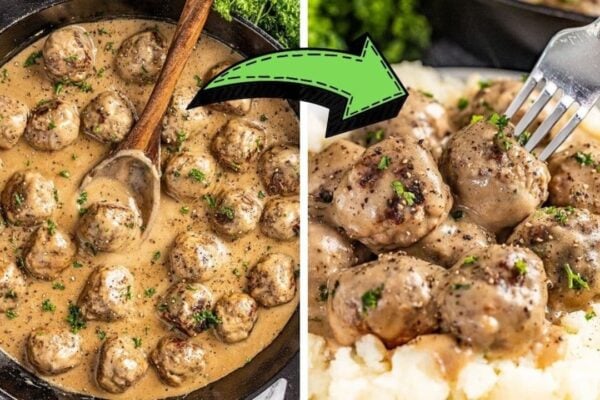 Easy Skillet Swedish Meatballs and Gravy, homemade and freshly served