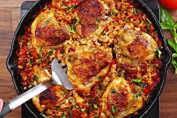Easy Skillet Tomato Chicken & Rice, homemade and freshly served