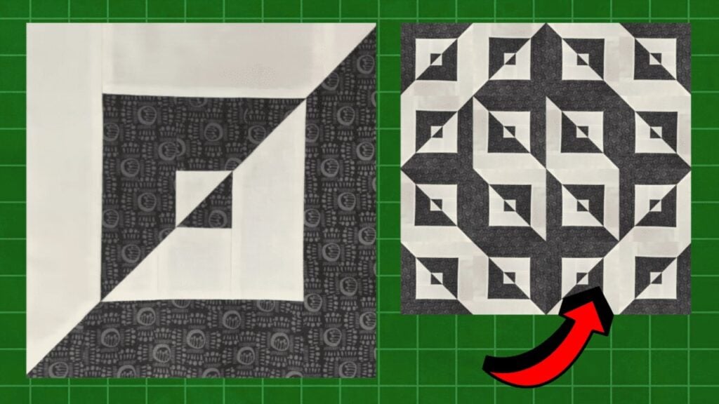 Finished Easy Sliced Courthouse Steps Quilt Block, a completed DIY project
