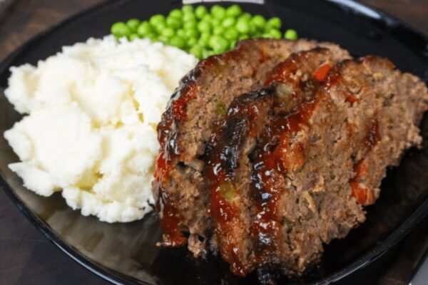 Easy Slow-Cooked Juicy Meatloaf, homemade and freshly served