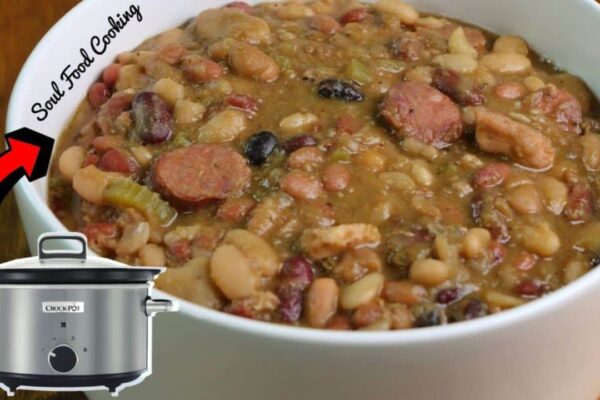 Easy Slow Cooker 15 Bean Soup, homemade and freshly served