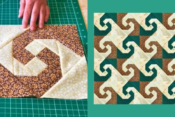Finished Easy Snail Trail Patchwork Quilt Block, a completed DIY project