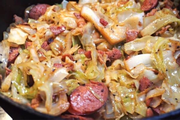 Easy Southern Fried Cabbage with Sausage, homemade and freshly served
