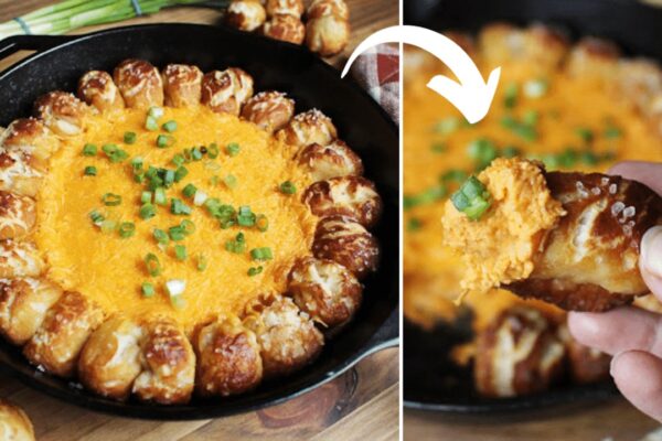 Spicy Cheese Pretzel Skillet, homemade and freshly served