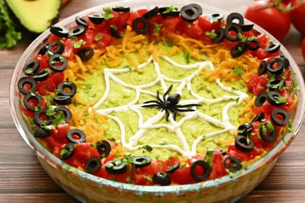 20-Minute Spider Web Taco Dip, homemade and freshly served