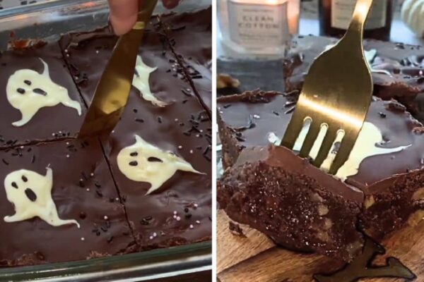 Easy Spooky Ghost Walnut Brownies, homemade and freshly served