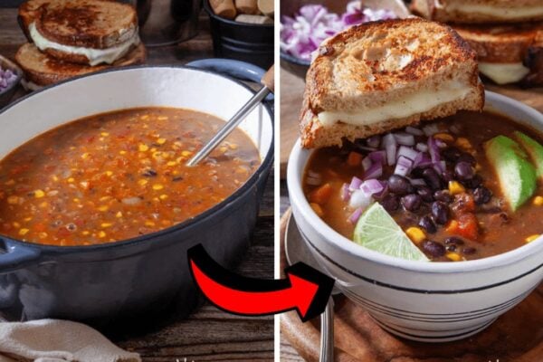 Easy Stovetop Black Bean Soup, homemade and freshly served
