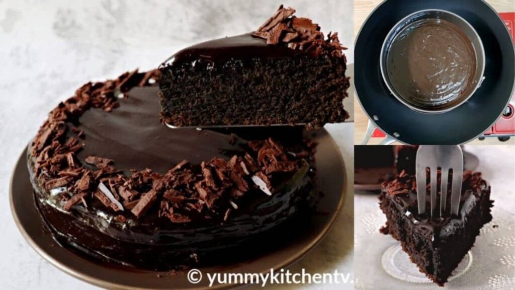 3-Ingredient Frying Pan Chocolate Cake, homemade and freshly served