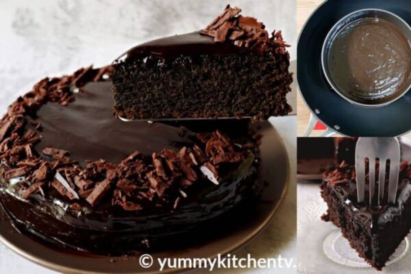 3-Ingredient Frying Pan Chocolate Cake, homemade and freshly served