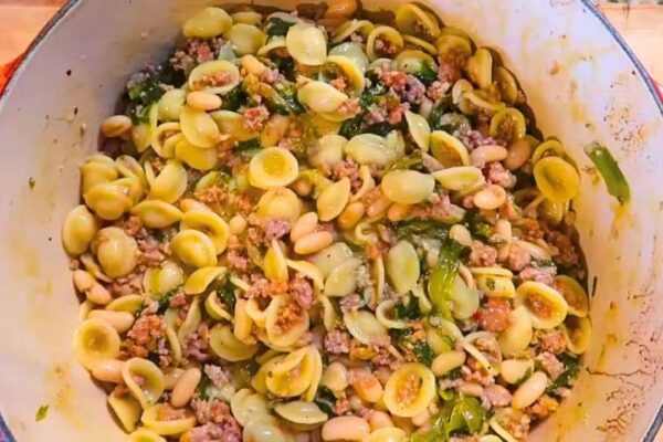 Easy Stovetop One-Pot Sausage, Bean, and Pasta, homemade and freshly served