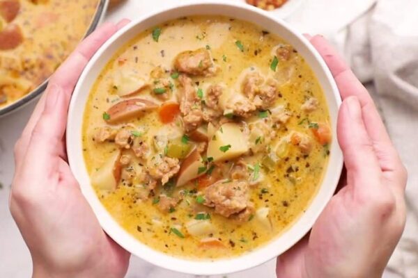 Easy-to-Make Stovetop Sausage Potato Soup, homemade and freshly served