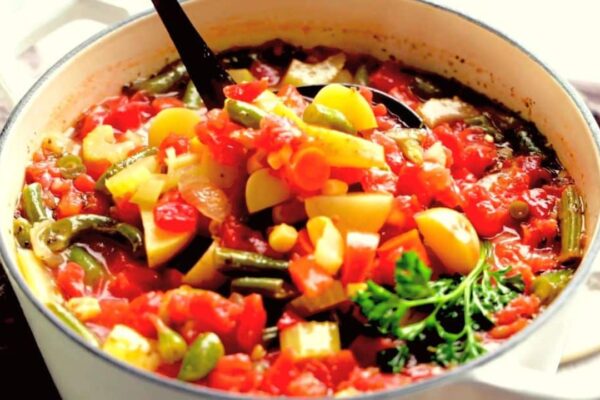 Easy 45-Minute Hearty Vegetable Soup, homemade and freshly served