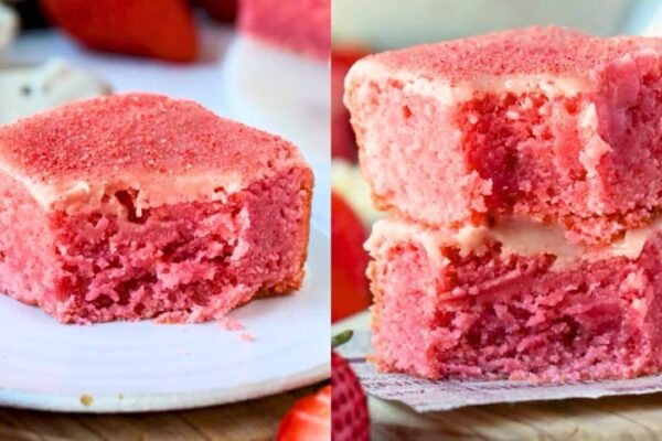 Easy Strawberry Brownies, homemade and freshly served