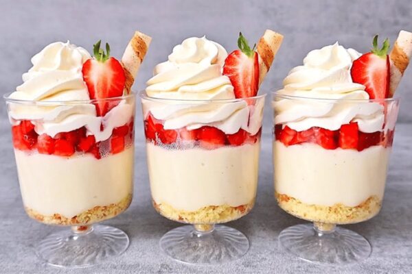 No-Bake Strawberry Coconut Dessert Cups, homemade and freshly served