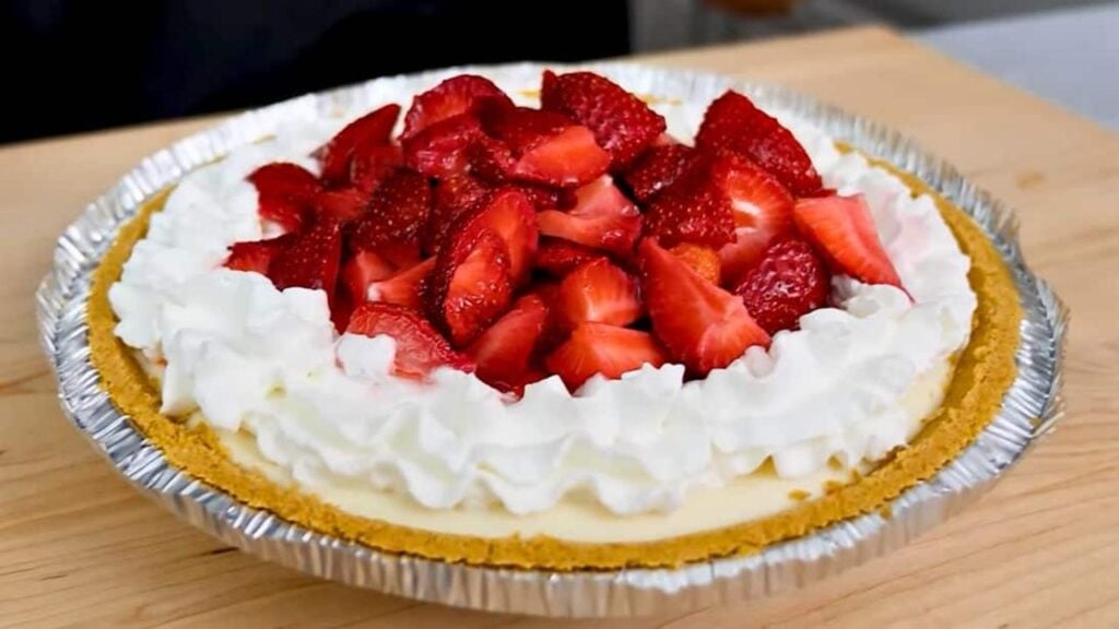 Easy Strawberry Cream Cheese Pie, homemade and freshly served