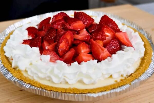 Easy Strawberry Cream Cheese Pie, homemade and freshly served
