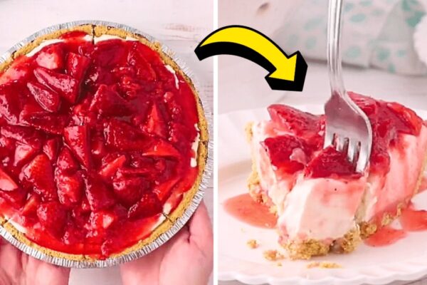 Easy Strawberry Cream Cheese Pie, homemade and freshly served