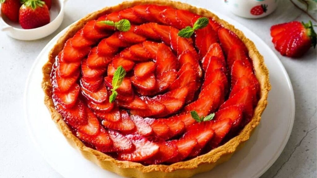 Easy Strawberry Custard Tart, homemade and freshly served
