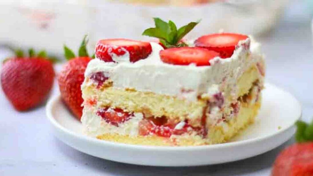 Easy Strawberry Icebox Cake, homemade and freshly served