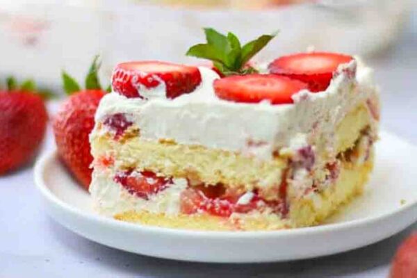 Easy Strawberry Icebox Cake, homemade and freshly served