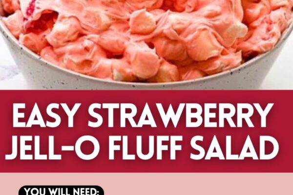 Easy Strawberry Jell-O Fluff Salad, homemade and freshly served