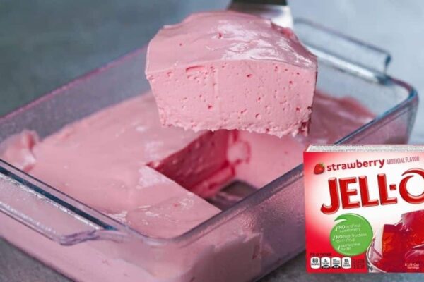 3-Ingredient Strawberry Jello Dessert, homemade and freshly served