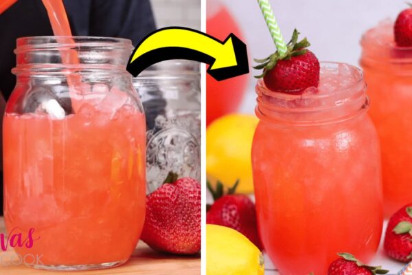 Fresh and Cold Strawberry Lemonade, homemade and freshly served