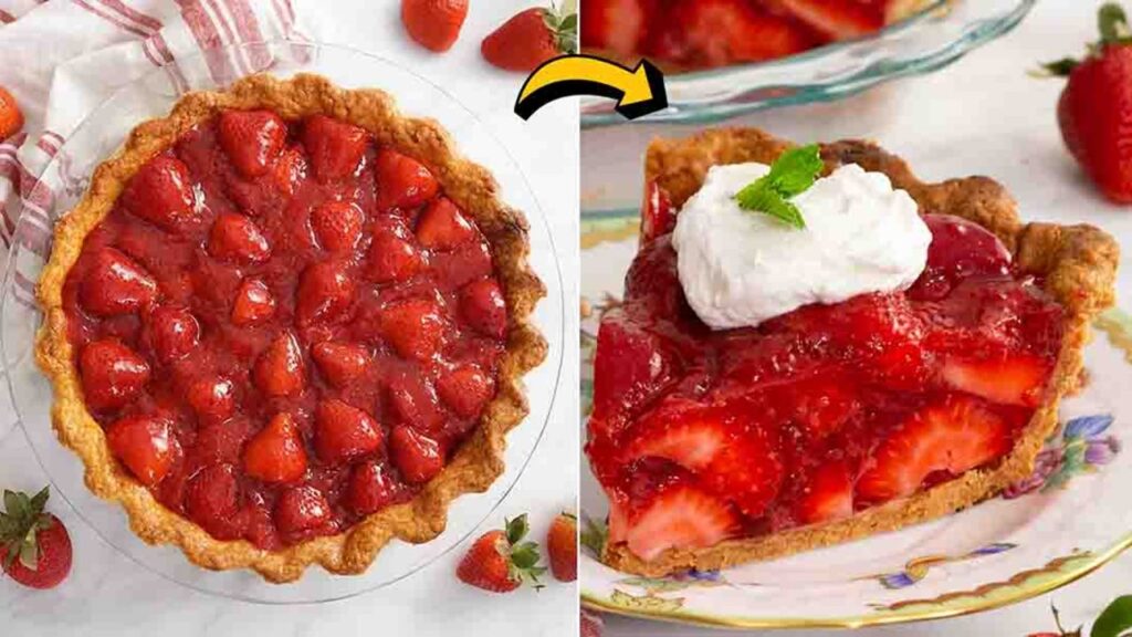 Easy Strawberry Pie, homemade and freshly served