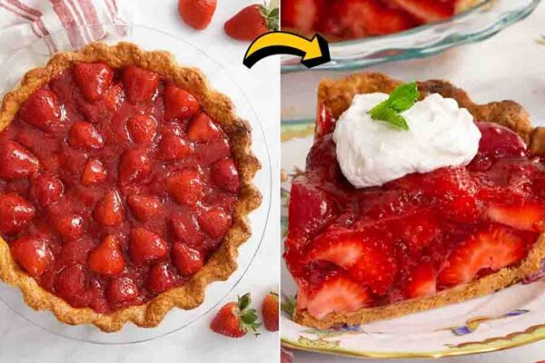 Easy Strawberry Pie, homemade and freshly served