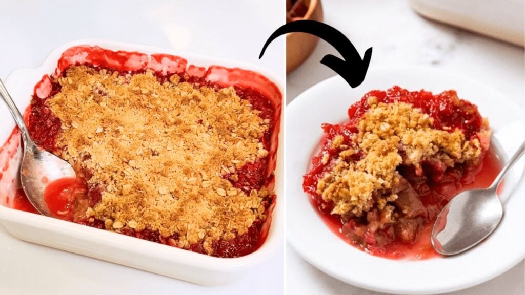 Easy Strawberry Rhubarb Crumble, homemade and freshly served