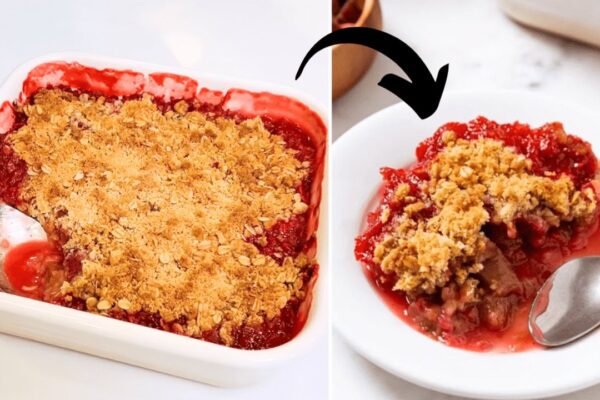 Easy Strawberry Rhubarb Crumble, homemade and freshly served