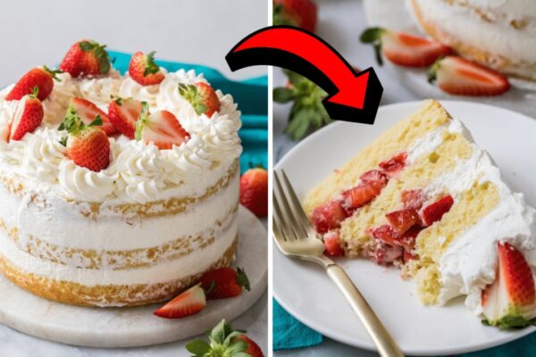 Easy Strawberry Shortcake Cake, homemade and freshly served
