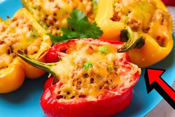 Easy-to-Make Stuffed Bell Pepper w/ Ground Beef and Rice, homemade and freshly served