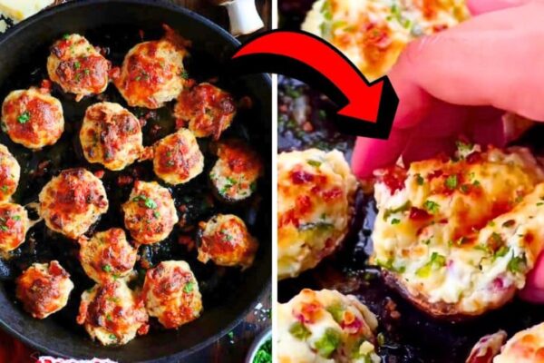 Easy to Make Cheesy Bacon Stuffed Mushrooms, homemade and freshly served