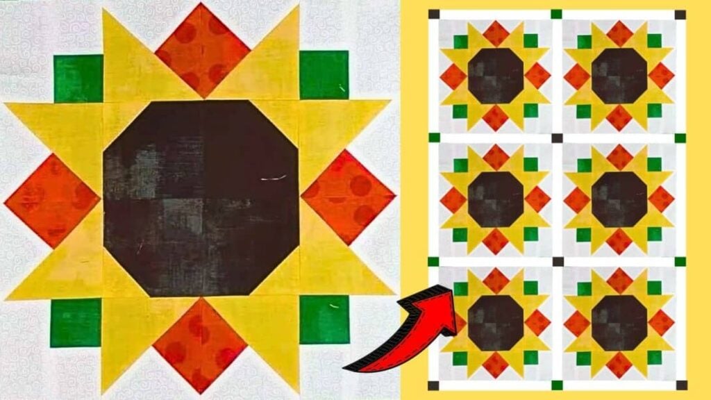 Finished Easy Sunflower Quilt Block, a completed DIY project