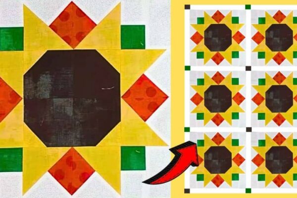 Finished Easy Sunflower Quilt Block, a completed DIY project