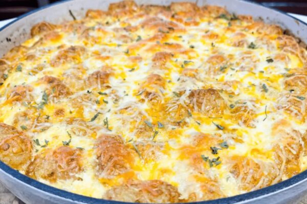 Breakfast Tater Tot Frittata Casserole, homemade and freshly served